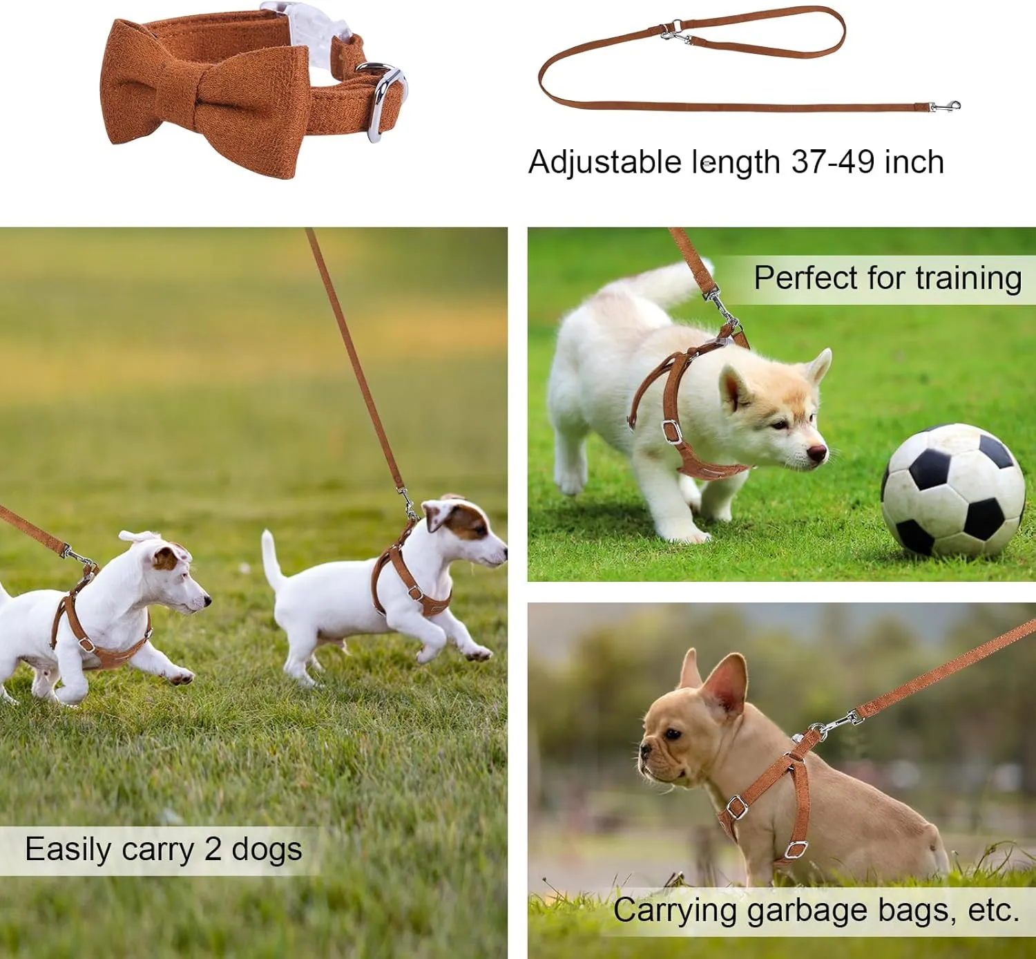 Dog Harness and Leash Set, XXS No Pull Adjustable Puppy Harness with Multifunction Pink Dog Leash and Dog Collar, Soft No Choke Escape Proof Pet Harness Vest for Small Dogs and Cats (Brown, M)