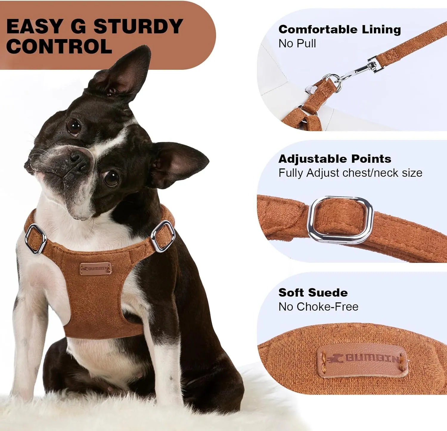 Dog Harness and Leash Set, XXS No Pull Adjustable Puppy Harness with Multifunction Pink Dog Leash and Dog Collar, Soft No Choke Escape Proof Pet Harness Vest for Small Dogs and Cats (Brown, M)