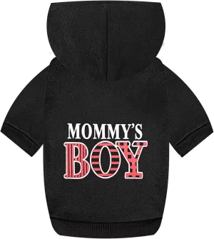 Dog Hoodie Winter Pet Costumes: Mommy's BOY Lettered Printed Puppy Soft Sweatshirt with Leash Hole, Winter Fleece Dog Hooded Clothes Pet Cat Warm Outfits (Black, X-Small)