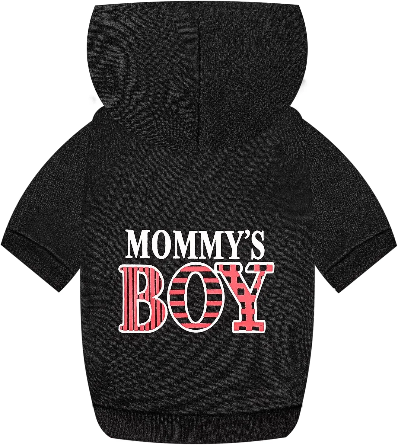 Dog Hoodie Winter Pet Costumes: Mommy's BOY Lettered Printed Puppy Soft Sweatshirt with Leash Hole, Winter Fleece Dog Hooded Clothes Pet Cat Warm Outfits (Black, X-Small)