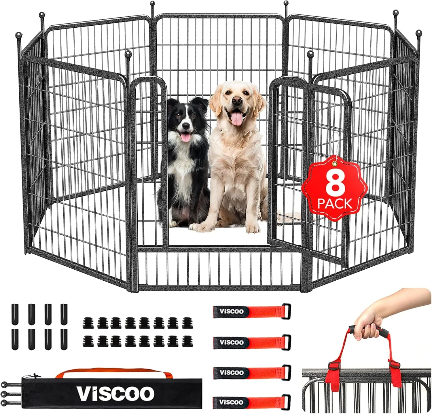 Dog Playpen Outdoor, 8 Panels 40" High Heavy Duty Metal Dog Pen, Pet Fence for Large/Medium/Small Dogs, with Doors Foldable Metal Dog playpen Exercise Pen for RV, Camping, Yard