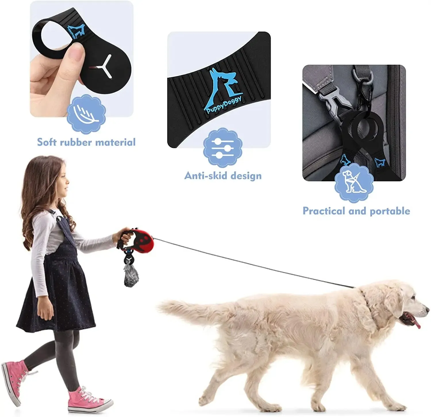 Dog Poop Bag Holder for Leash Waste Bag Carrier Dog Poop Bag Dispenser for Walking Running Bicycle Accessory 2 Pieces (Black   Pink)