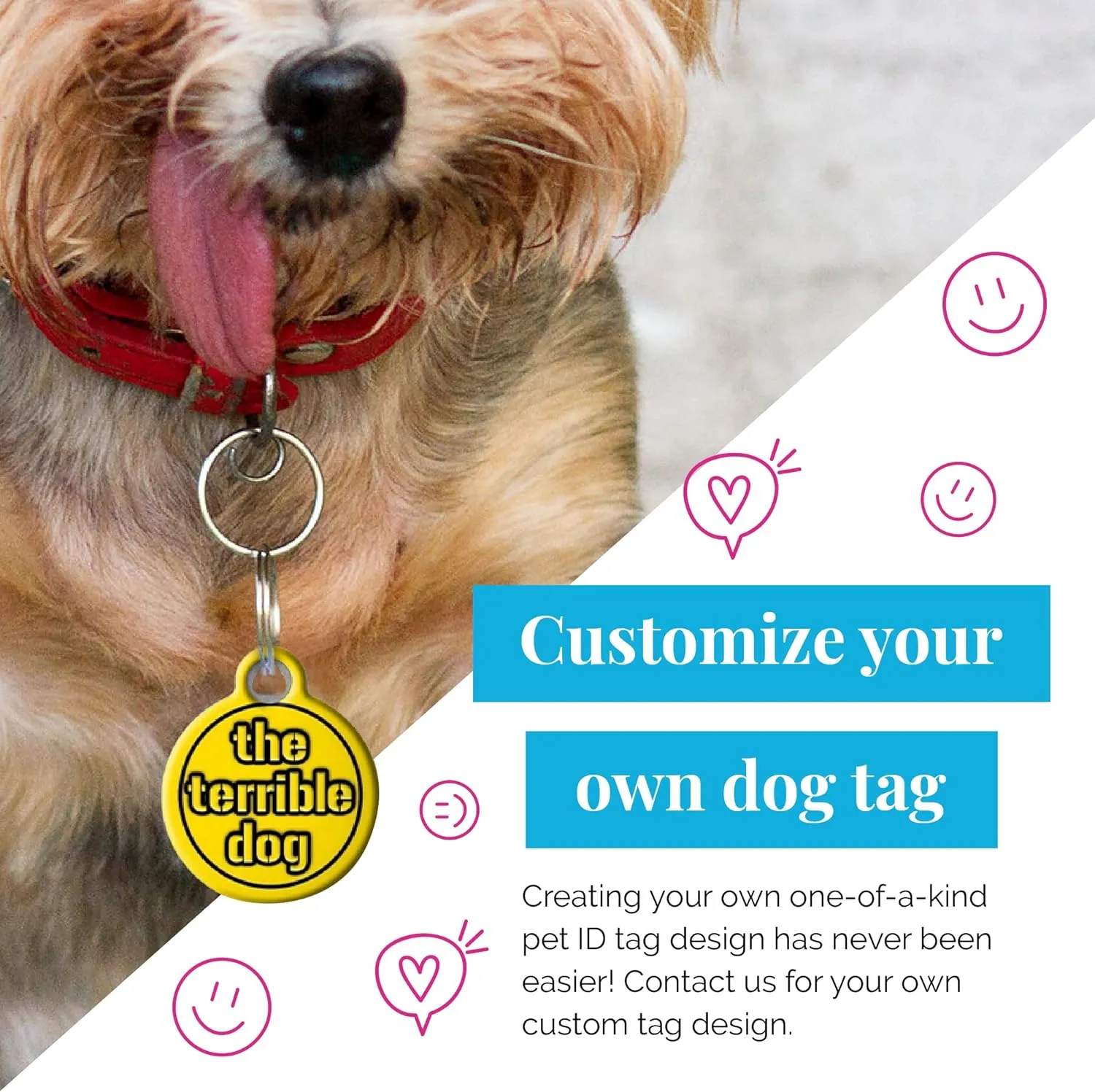 Dog Tag Art Pink Tulips Personalized Pet ID Tag for Dogs and Cats, Silent Polymer Coated Stainless Steel Nametag with Customized Identification Information, Small .875" Diameter