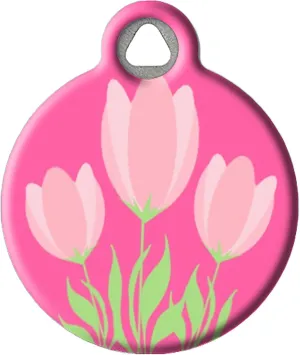 Dog Tag Art Pink Tulips Personalized Pet ID Tag for Dogs and Cats, Silent Polymer Coated Stainless Steel Nametag with Customized Identification Information, Small .875" Diameter