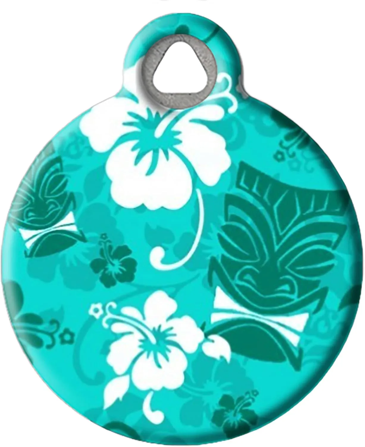 Dog Tag Art Turquoise Tiki Personalized Pet ID Tag for Dogs and Cats, Silent Polymer Coated Stainless Steel Nametag with Customized Identification Information - Large 1.25" Diameter