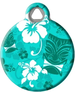 Dog Tag Art Turquoise Tiki Personalized Pet ID Tag for Dogs and Cats, Silent Polymer Coated Stainless Steel Nametag with Customized Identification Information - Large 1.25" Diameter