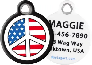Dog Tag Art USA Peace Sign Personalized Pet ID Tag for Dogs and Cats, Silent Polymer Coated Stainless Steel Nametag with Customized Identification Information, Large 1.25" Diameter