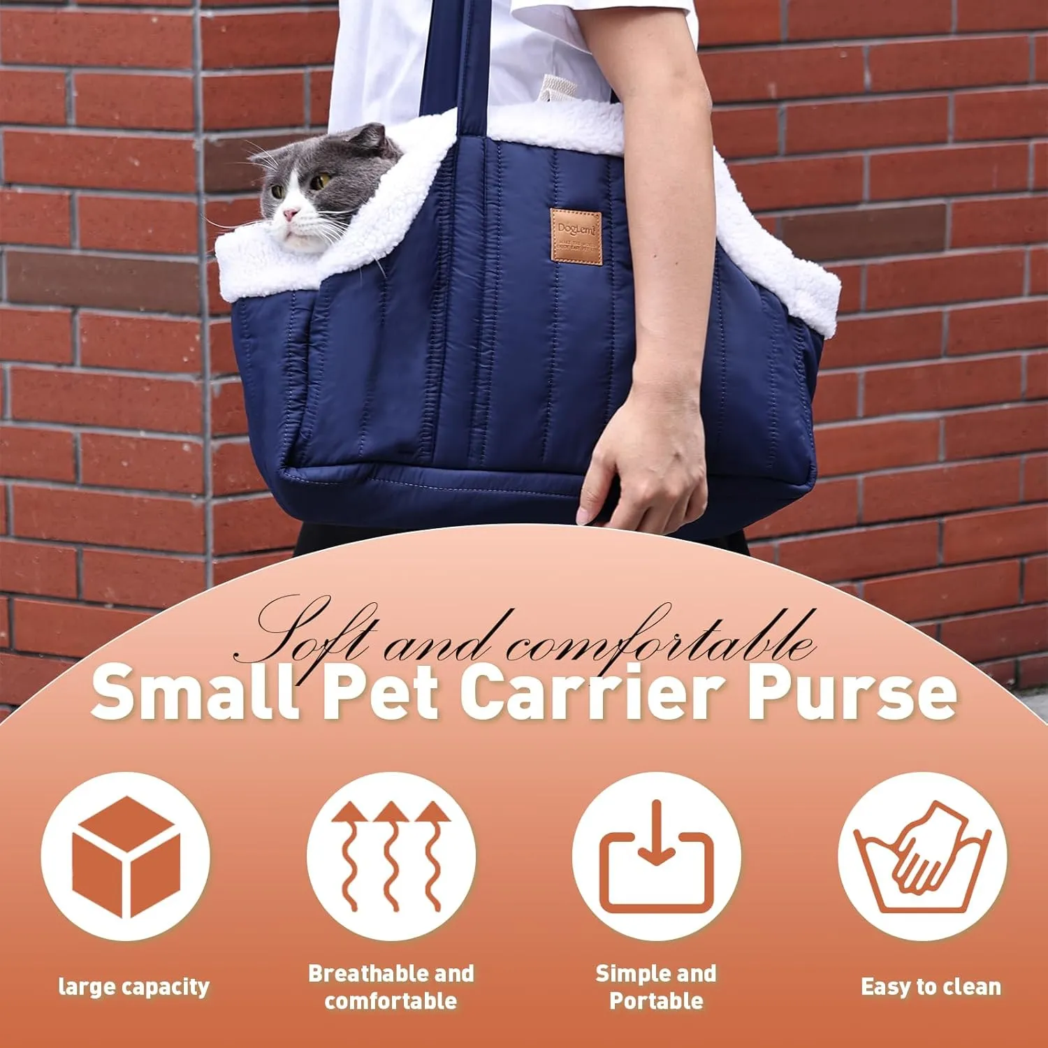 ETIAL Small Dog Carrier Purse, Winter Fleece Warm Dog Tote Bag Carrier with Secure Harness Clip for Puppy Kitten, Waterproof Pet Travel Handbag for Shopping, Hiking and Walking (Grey)