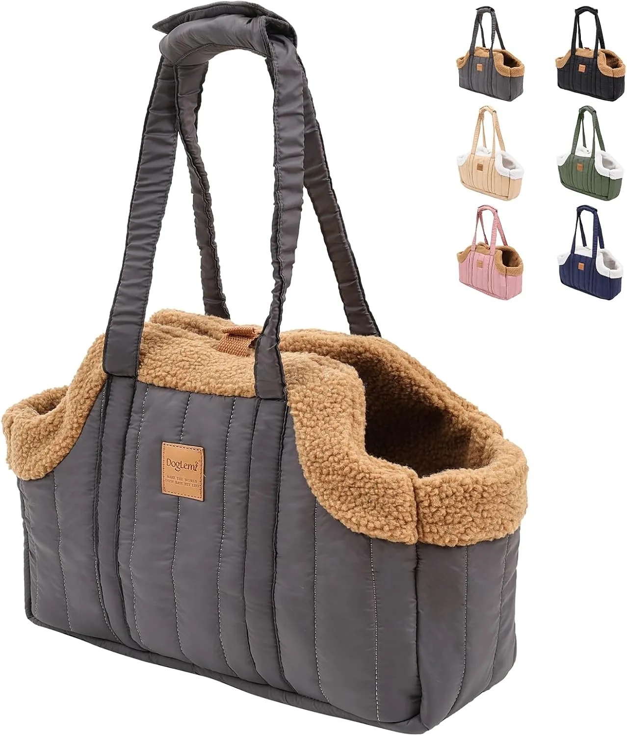ETIAL Small Dog Carrier Purse, Winter Fleece Warm Dog Tote Bag Carrier with Secure Harness Clip for Puppy Kitten, Waterproof Pet Travel Handbag for Shopping, Hiking and Walking (Grey)
