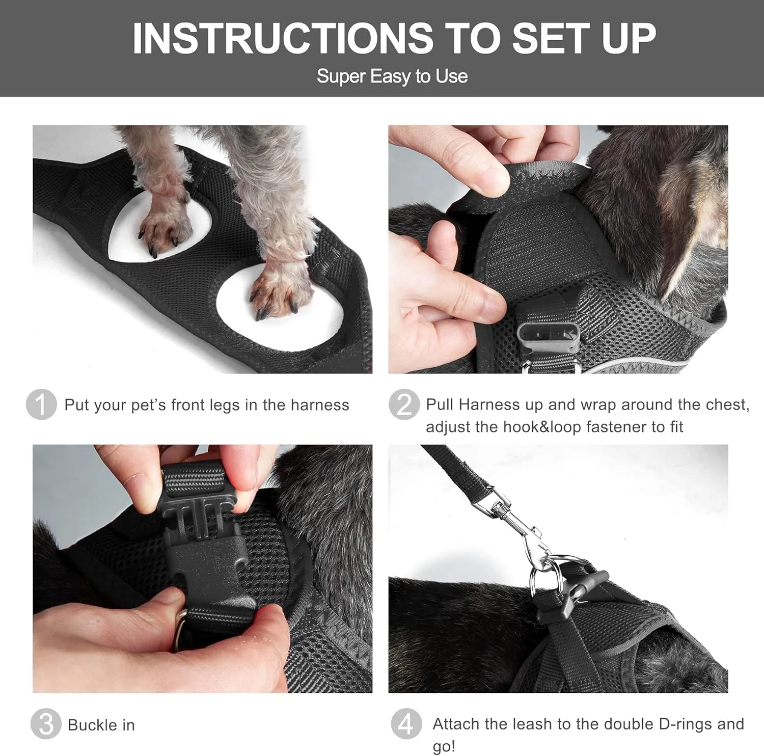 Fida Cat Harness and Leash Set for Walking Kitten and Puppy, Escape Proof Kitten Harness with Breathable Lightweight Soft Mesh, Adjustable Reflective Step-in Design for Kitten and Puppy.(XXXS, Black)