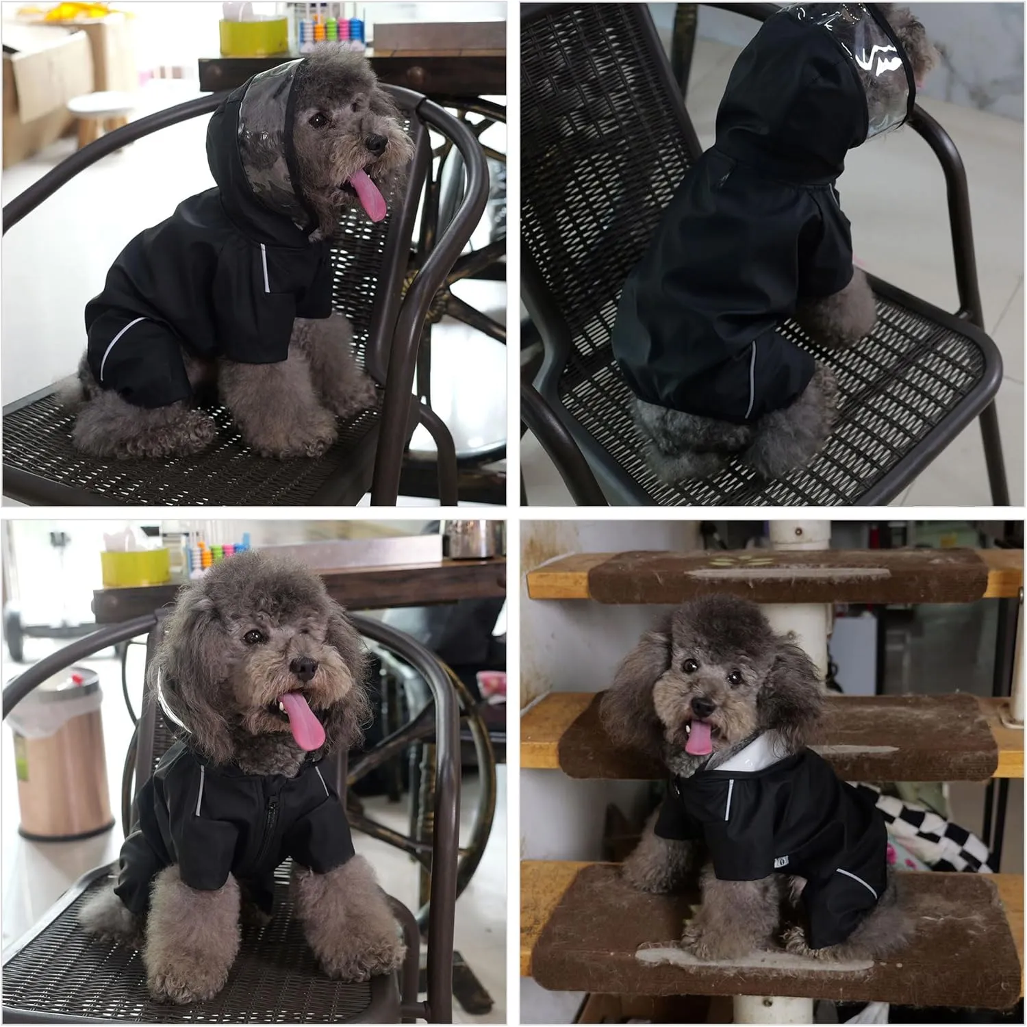 Four-Legged Full Coverage Waterproof Dog Raincoat with Reflective Features Pet Raincoats for Large Medium Small Dogs Black L