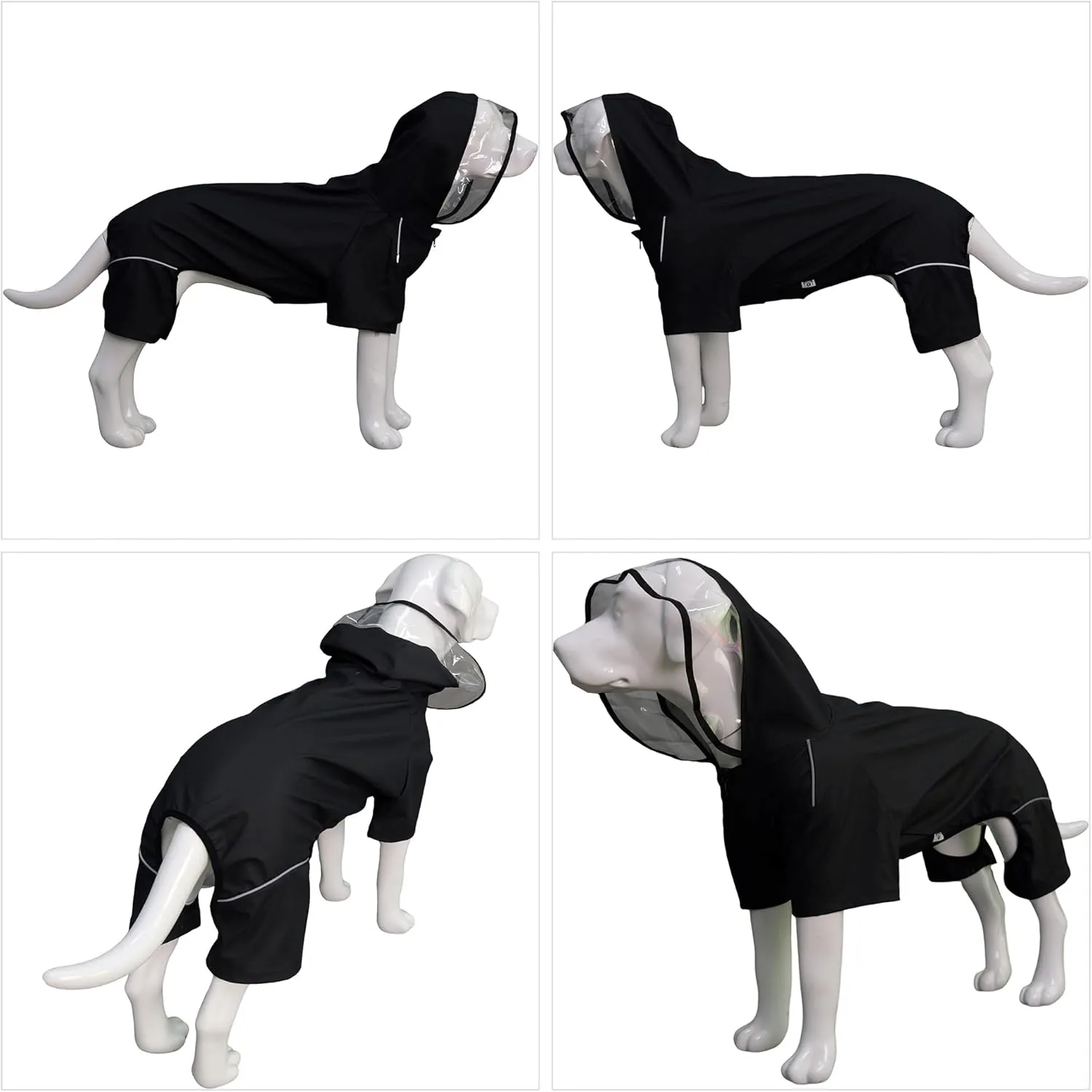 Four-Legged Full Coverage Waterproof Dog Raincoat with Reflective Features Pet Raincoats for Large Medium Small Dogs Black L