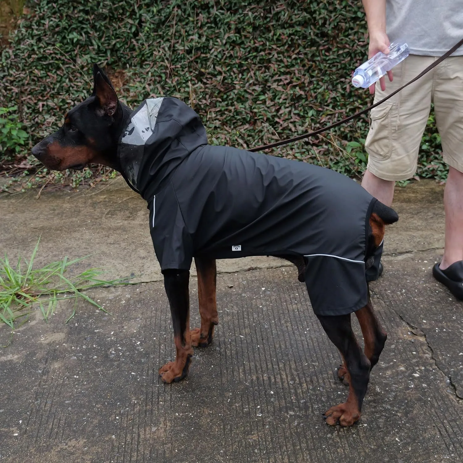 Four-Legged Full Coverage Waterproof Dog Raincoat with Reflective Features Pet Raincoats for Large Medium Small Dogs Black L