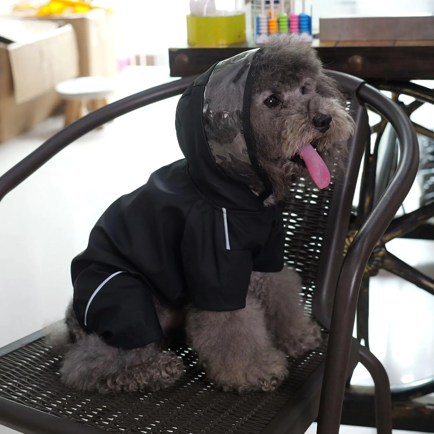 Four-Legged Full Coverage Waterproof Dog Raincoat with Reflective Features Pet Raincoats for Large Medium Small Dogs Black L