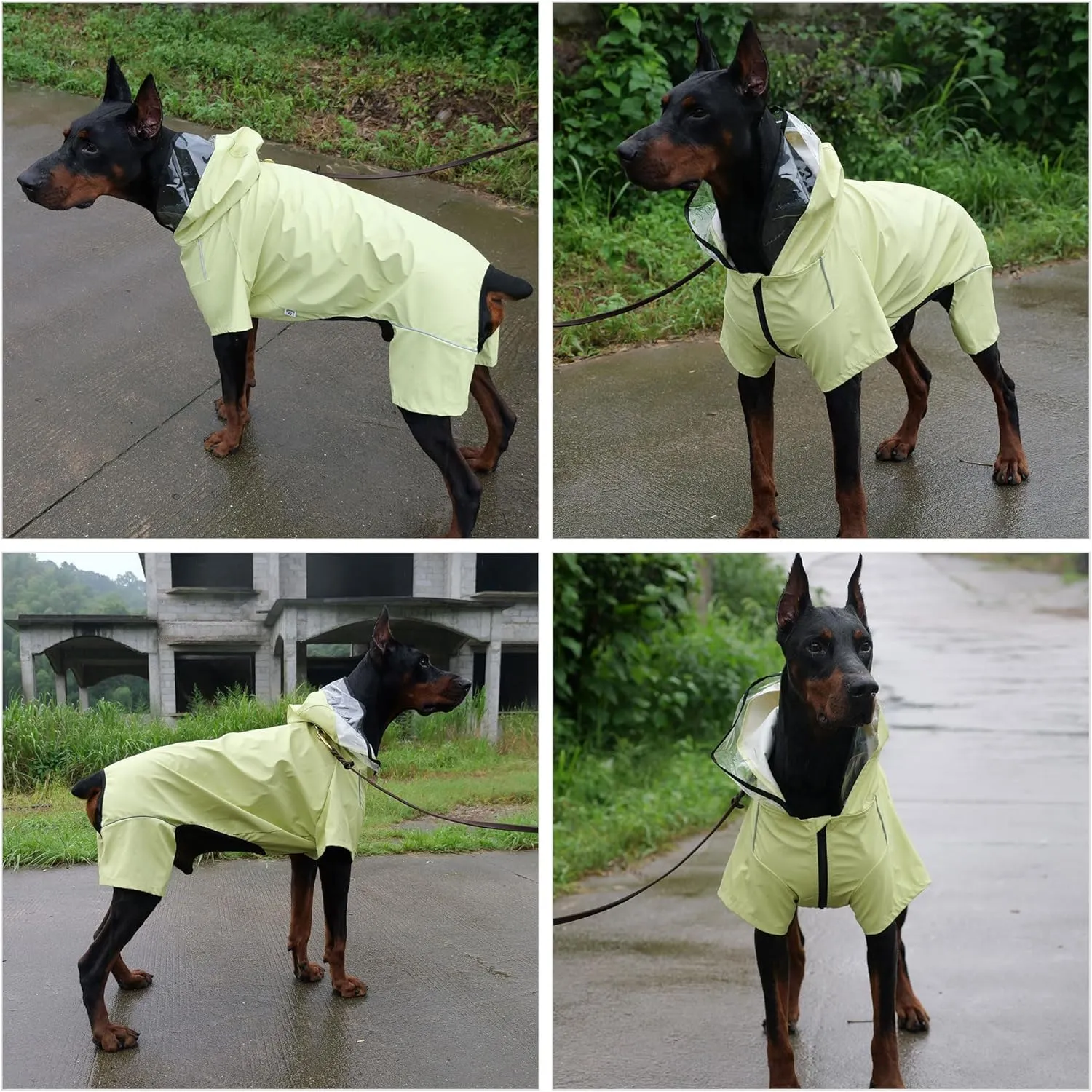 Four-Legged Full Coverage Waterproof Dog Raincoat with Reflective Features Pet Raincoats for Large Medium Small Dogs Light Green L