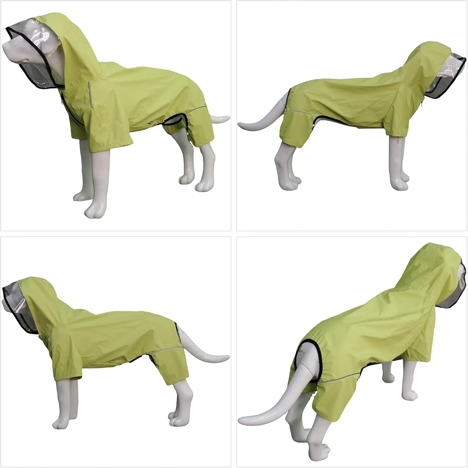 Four-Legged Full Coverage Waterproof Dog Raincoat with Reflective Features Pet Raincoats for Large Medium Small Dogs Light Green L