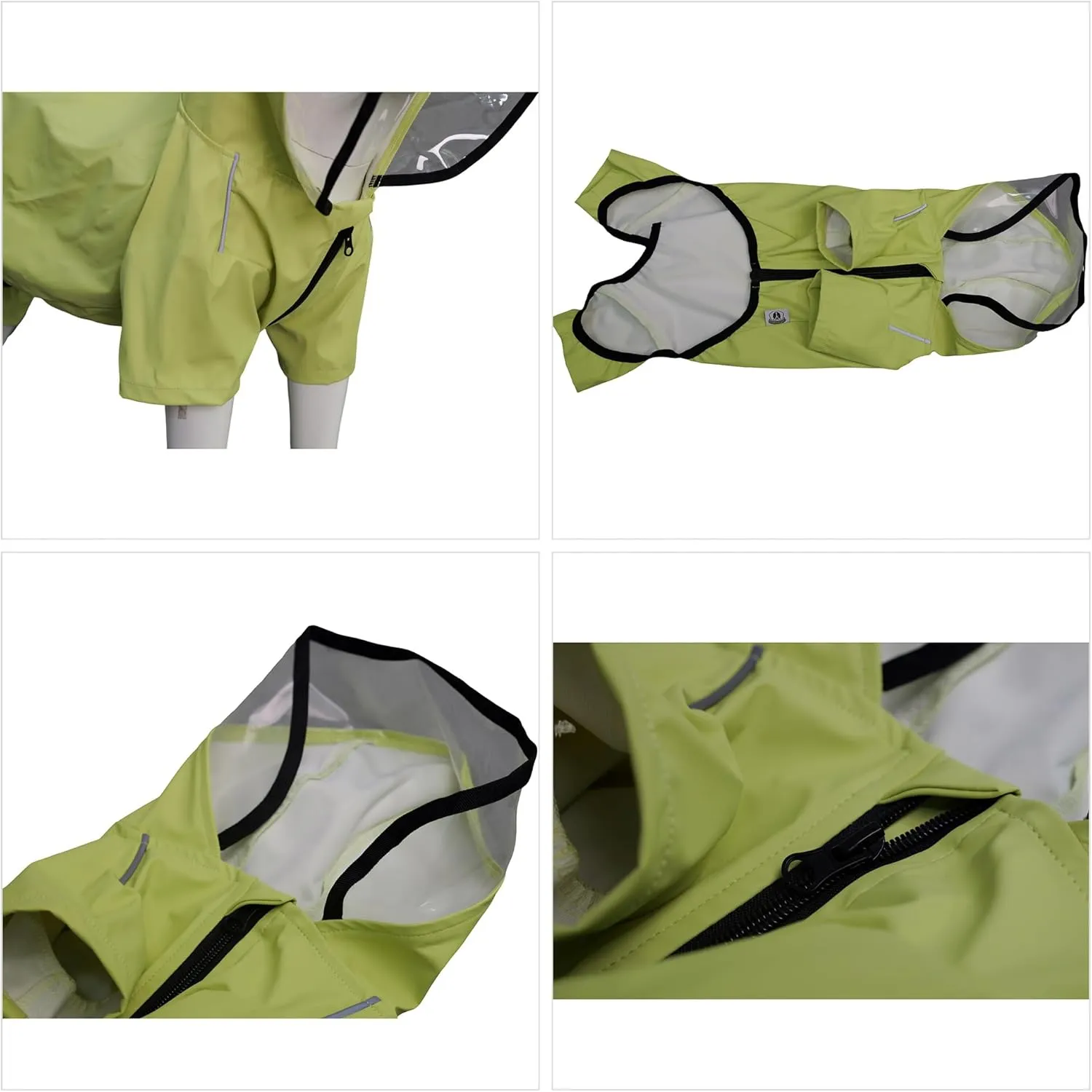 Four-Legged Full Coverage Waterproof Dog Raincoat with Reflective Features Pet Raincoats for Large Medium Small Dogs Light Green L