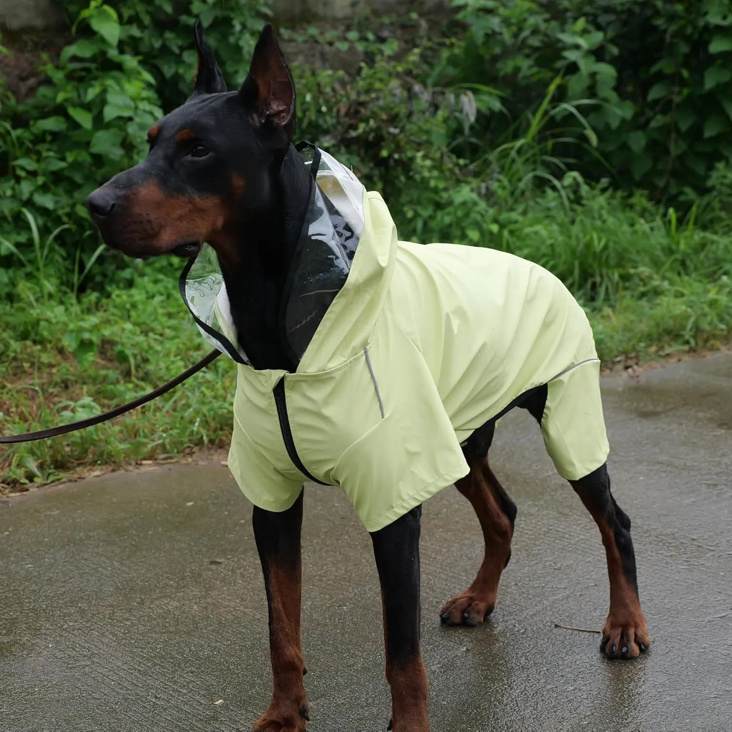 Four-Legged Full Coverage Waterproof Dog Raincoat with Reflective Features Pet Raincoats for Large Medium Small Dogs Light Green L