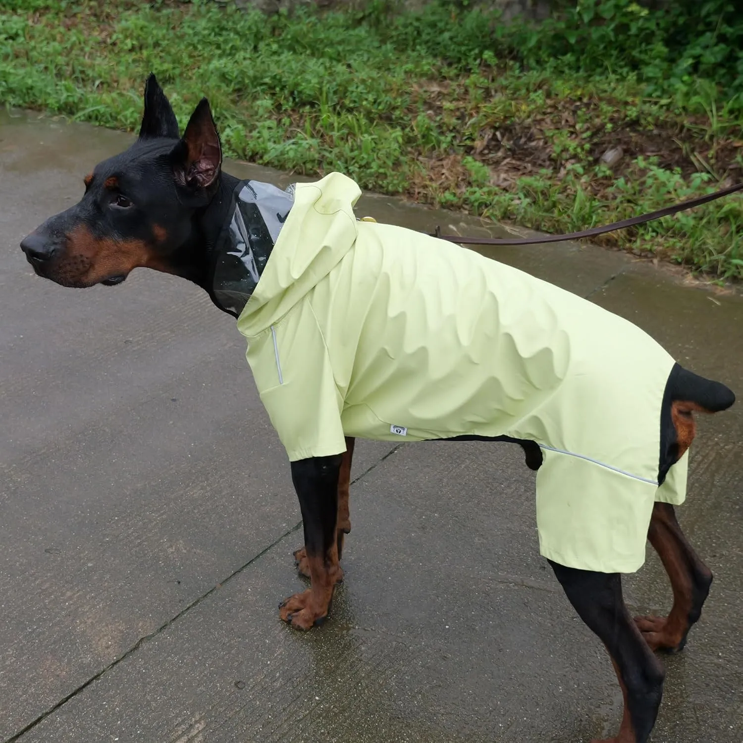 Four-Legged Full Coverage Waterproof Dog Raincoat with Reflective Features Pet Raincoats for Large Medium Small Dogs Light Green L