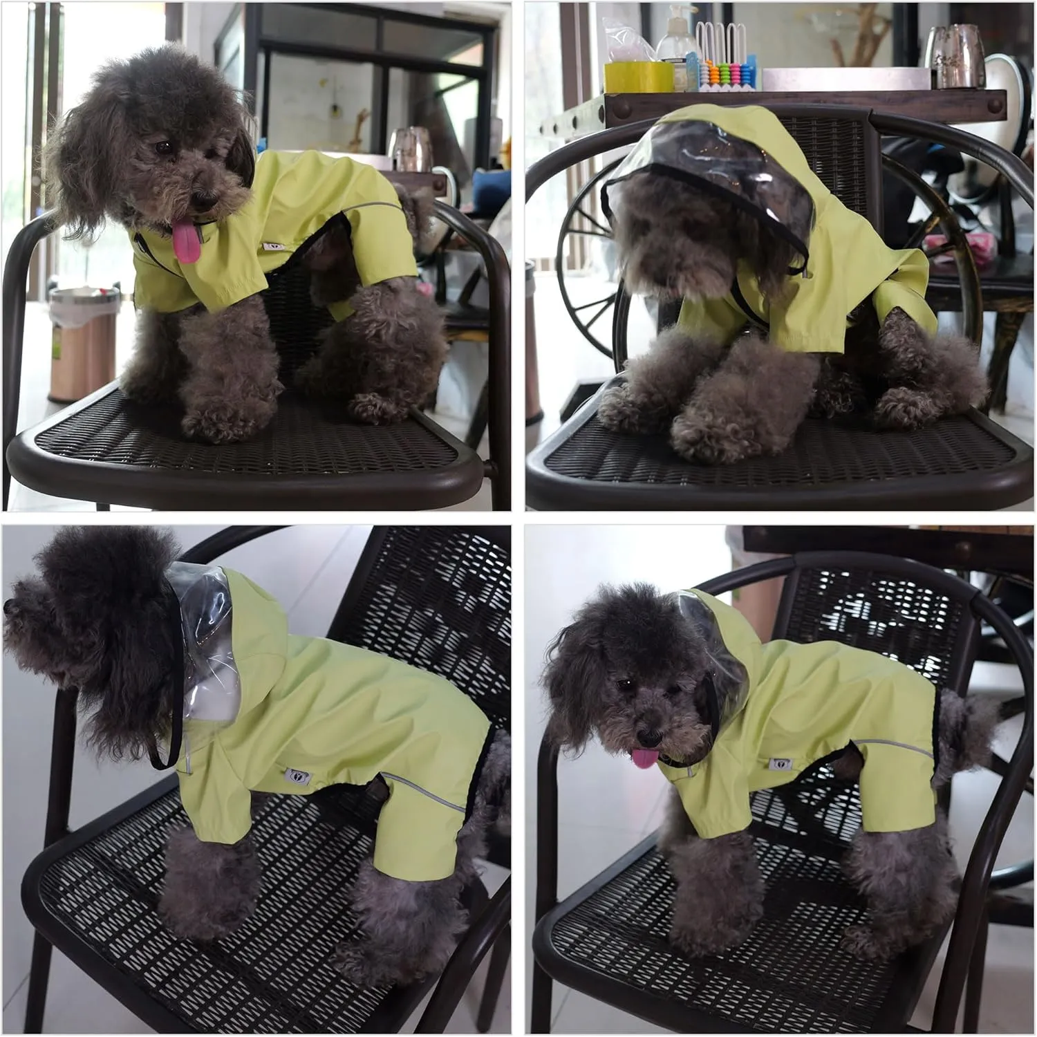 Four-Legged Full Coverage Waterproof Dog Raincoat with Reflective Features Pet Raincoats for Large Medium Small Dogs Light Green L