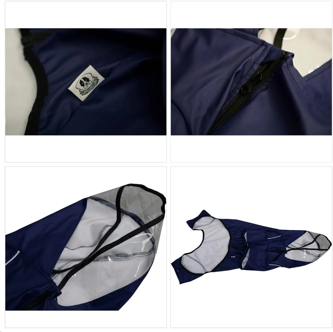 Four-Legged Full Coverage Waterproof Dog Raincoat with Reflective Features Pet Raincoats for Large Medium Small Dogs Navy Blue L
