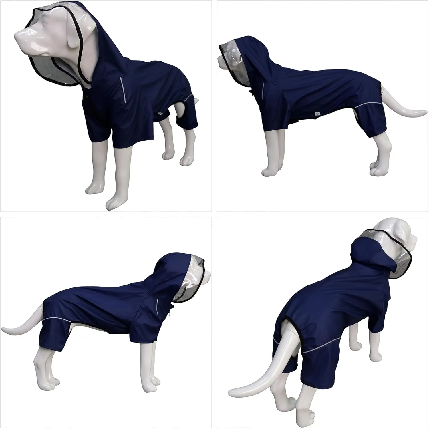 Four-Legged Full Coverage Waterproof Dog Raincoat with Reflective Features Pet Raincoats for Large Medium Small Dogs Navy Blue L