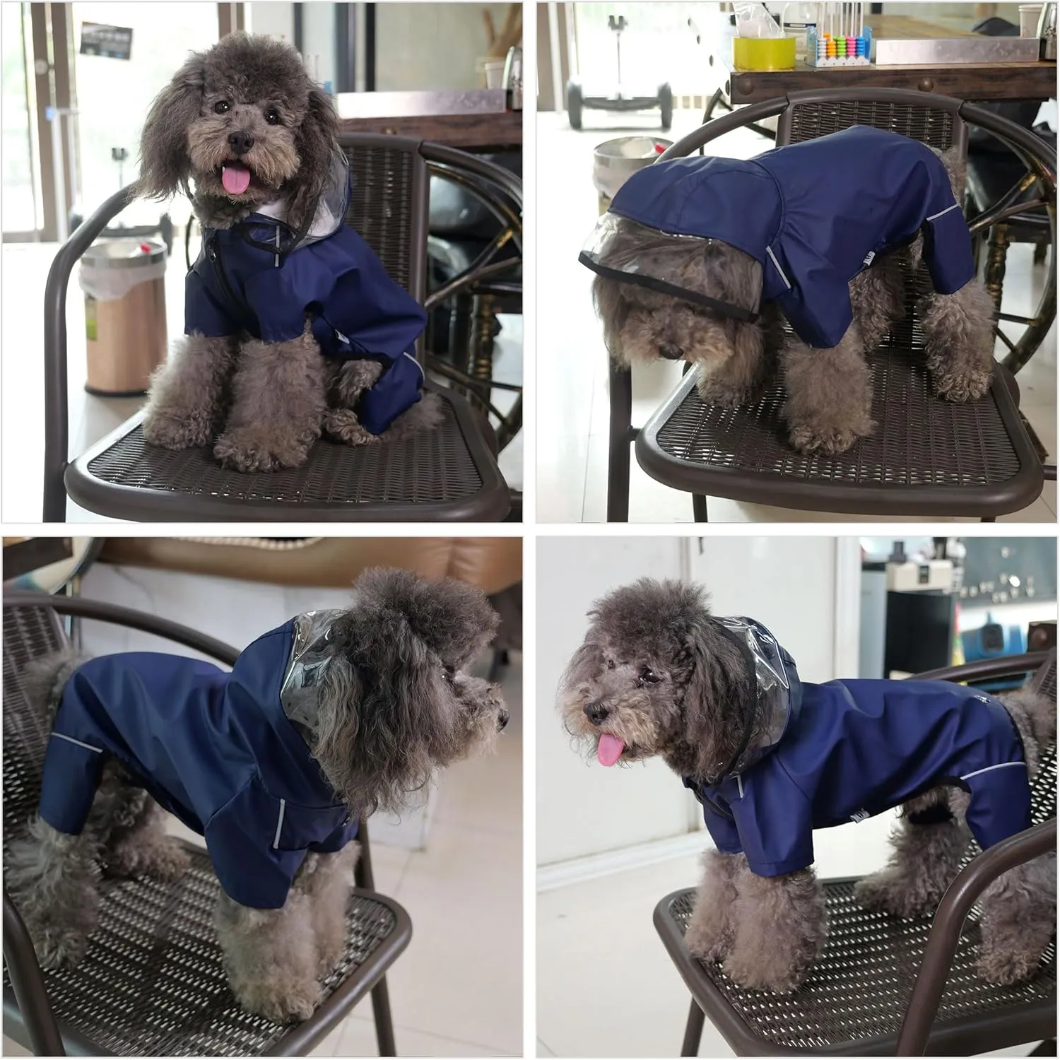 Four-Legged Full Coverage Waterproof Dog Raincoat with Reflective Features Pet Raincoats for Large Medium Small Dogs Navy Blue L