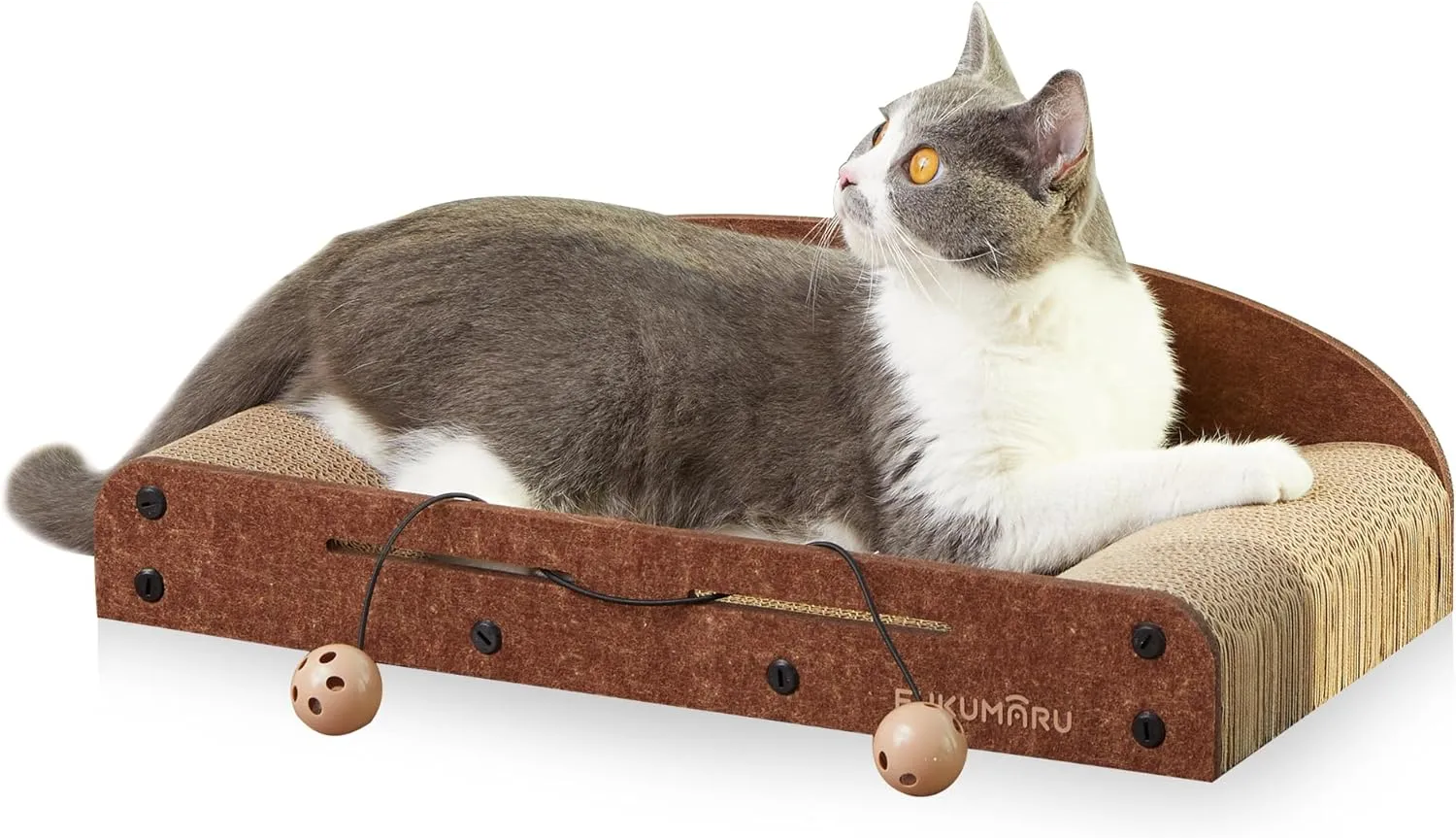 FUKUMARU Cat Scratcher Cardboard, 21 Inch Sofa Shaped Cat Scratching Boards, Durable Felt Cats Scratch Pad for Indoor Cats as Lounger Bed Sofa Couch with Bell Ball Toy
