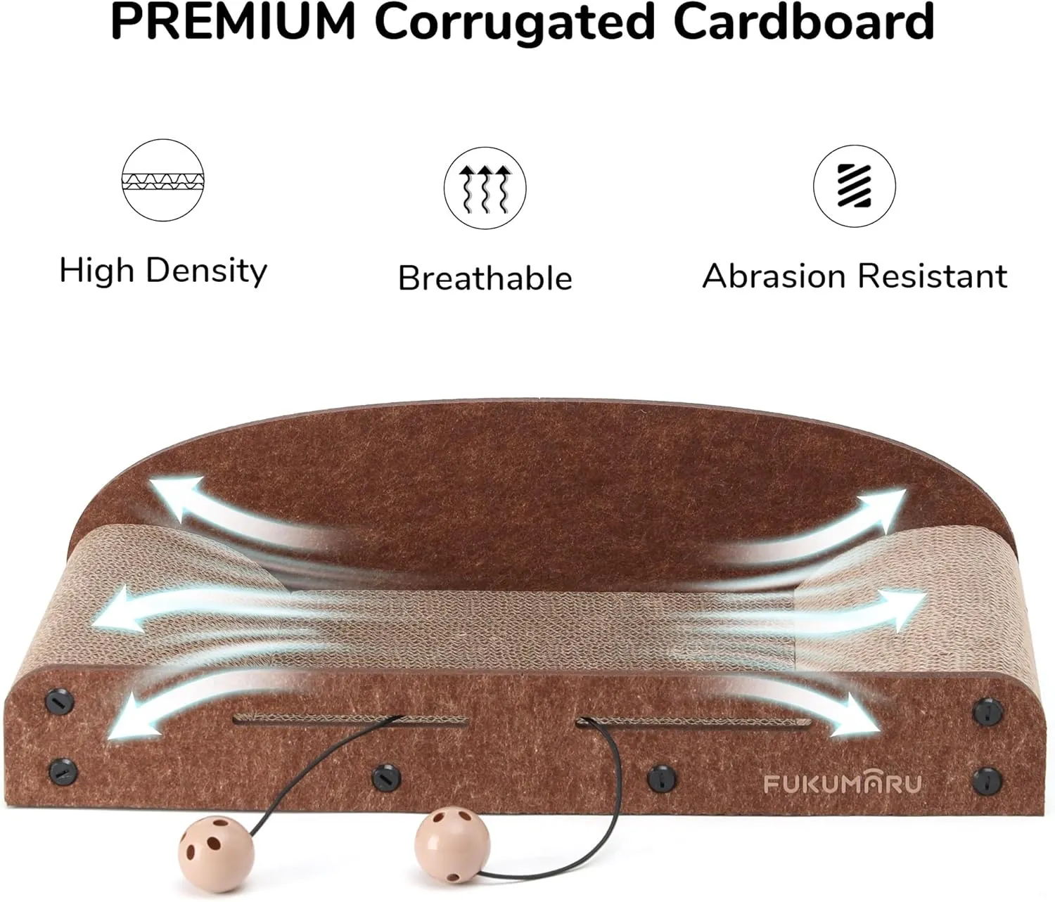 FUKUMARU Cat Scratcher Cardboard, 21 Inch Sofa Shaped Cat Scratching Boards, Durable Felt Cats Scratch Pad for Indoor Cats as Lounger Bed Sofa Couch with Bell Ball Toy