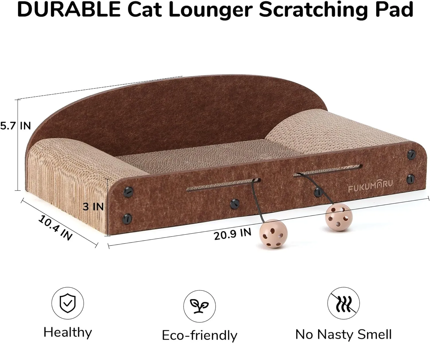 FUKUMARU Cat Scratcher Cardboard, 21 Inch Sofa Shaped Cat Scratching Boards, Durable Felt Cats Scratch Pad for Indoor Cats as Lounger Bed Sofa Couch with Bell Ball Toy