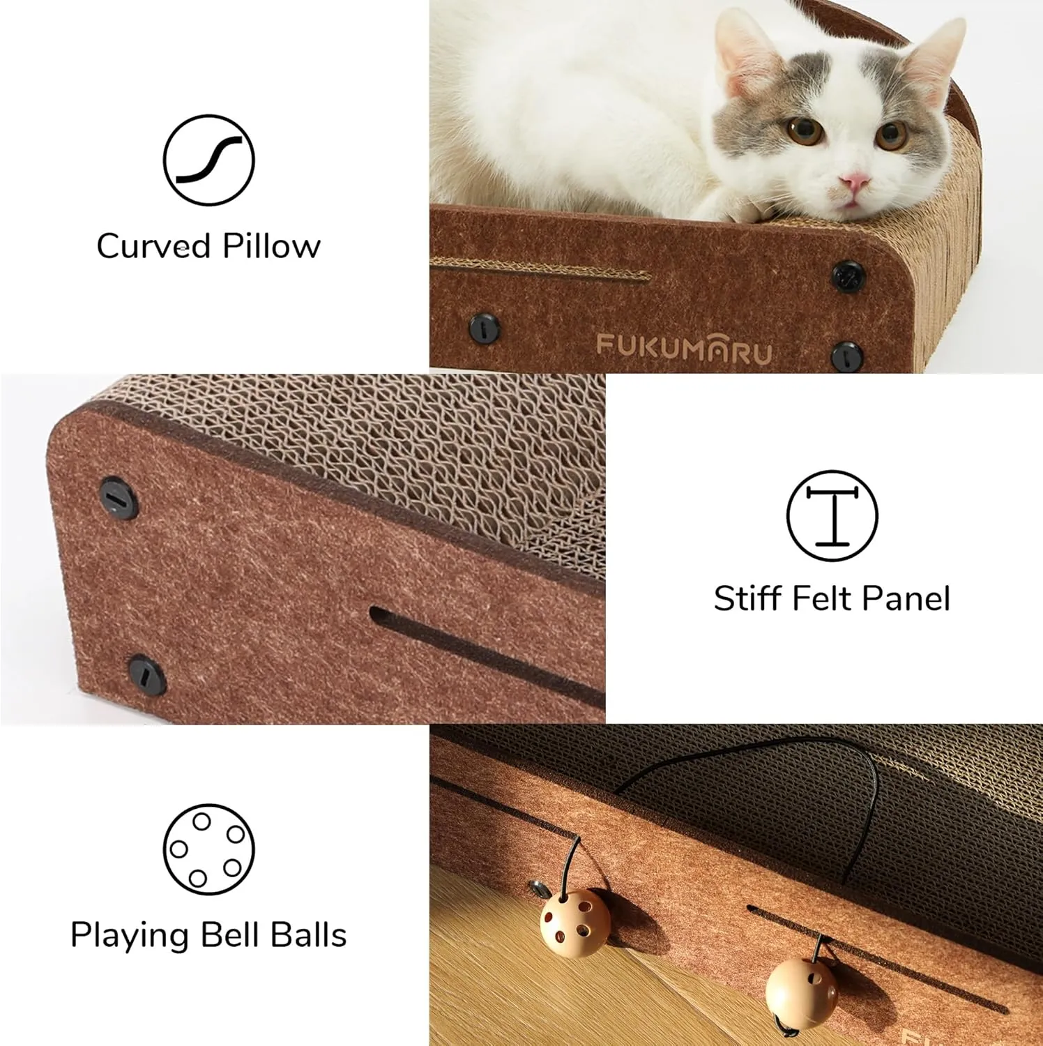 FUKUMARU Cat Scratcher Cardboard, 21 Inch Sofa Shaped Cat Scratching Boards, Durable Felt Cats Scratch Pad for Indoor Cats as Lounger Bed Sofa Couch with Bell Ball Toy
