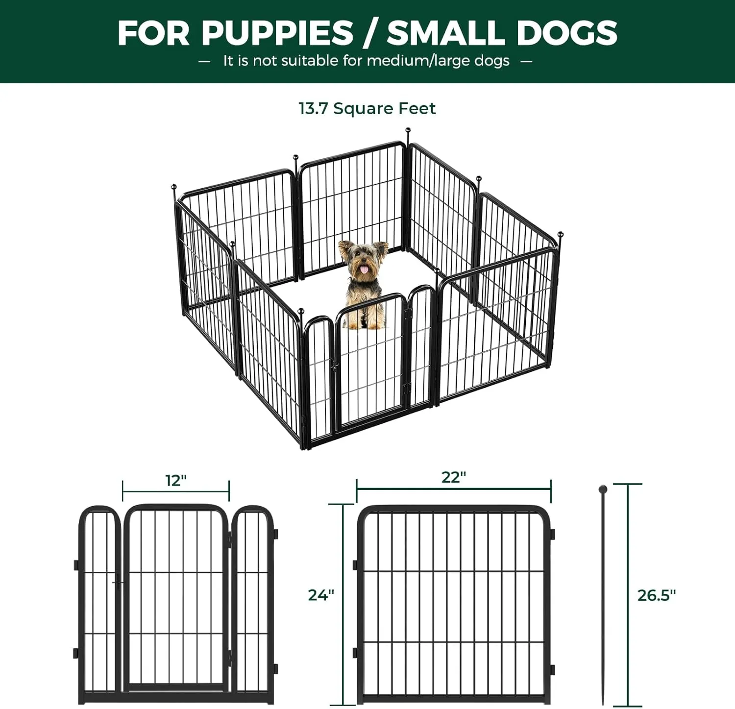 FXW Rollick Dog Playpen for Yard, RV Camping, 24 inch 8 Panels for Puppy and Small DogsPatented