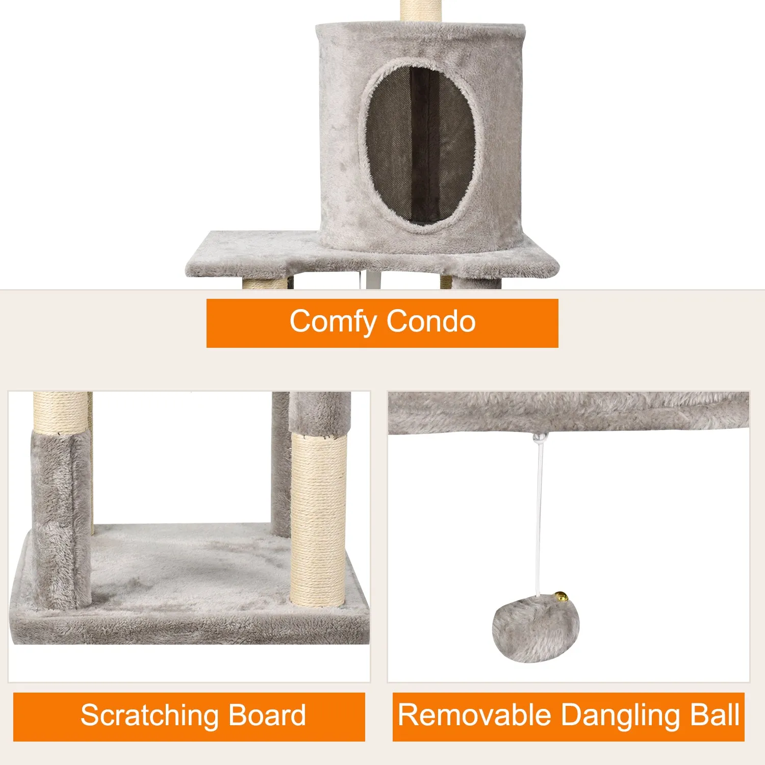 GOOPAWS 58-in Faux Fur Cat Tree & Condo, Grey
