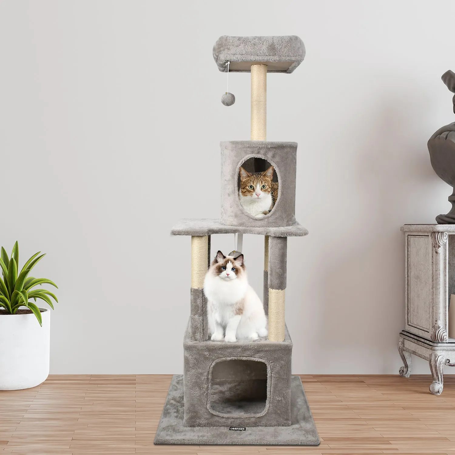 GOOPAWS 58-in Faux Fur Cat Tree & Condo, Grey