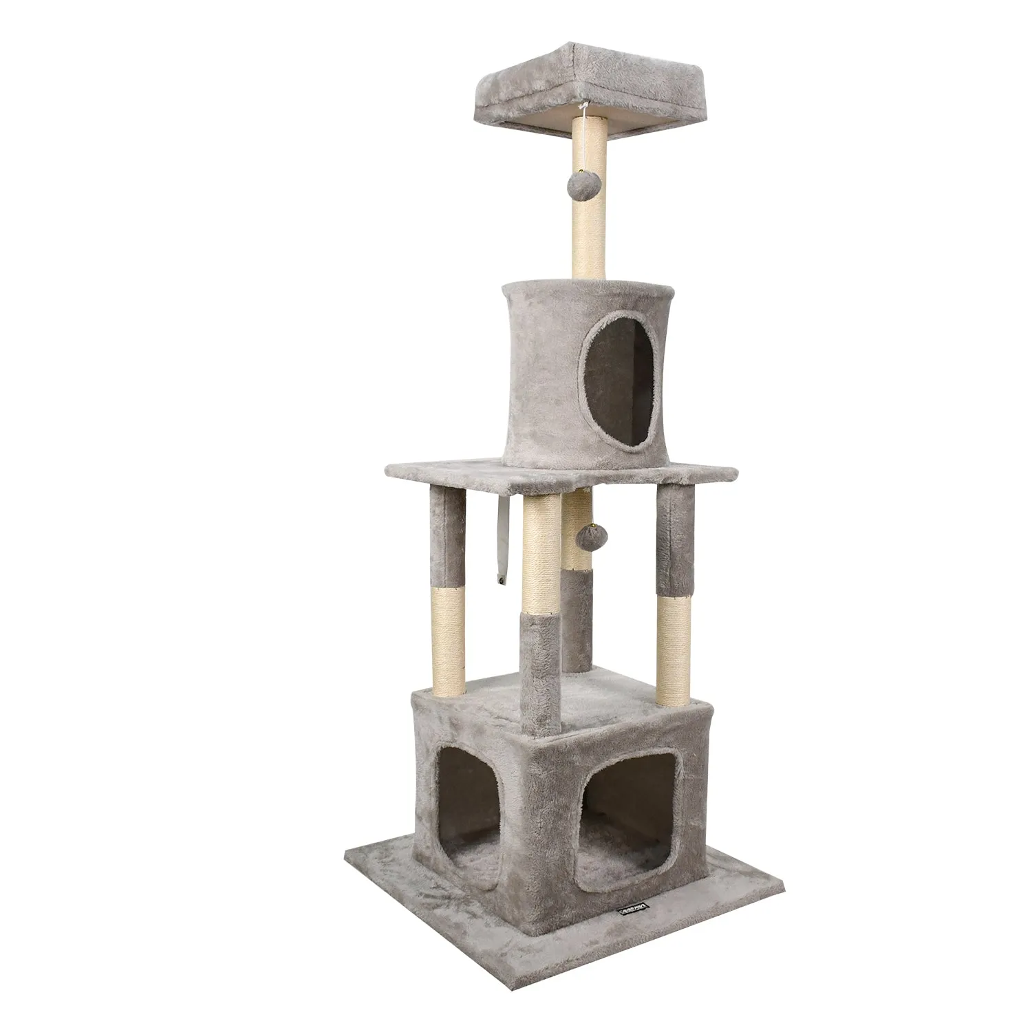 GOOPAWS 58-in Faux Fur Cat Tree & Condo, Grey