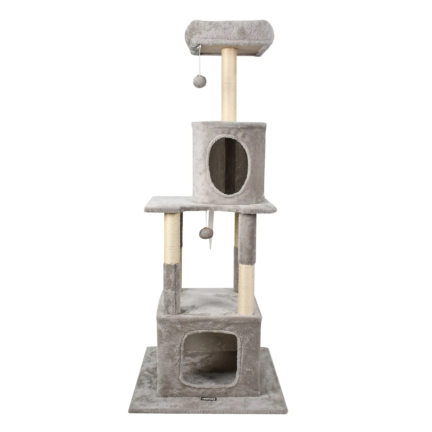 GOOPAWS 58-in Faux Fur Cat Tree & Condo, Grey