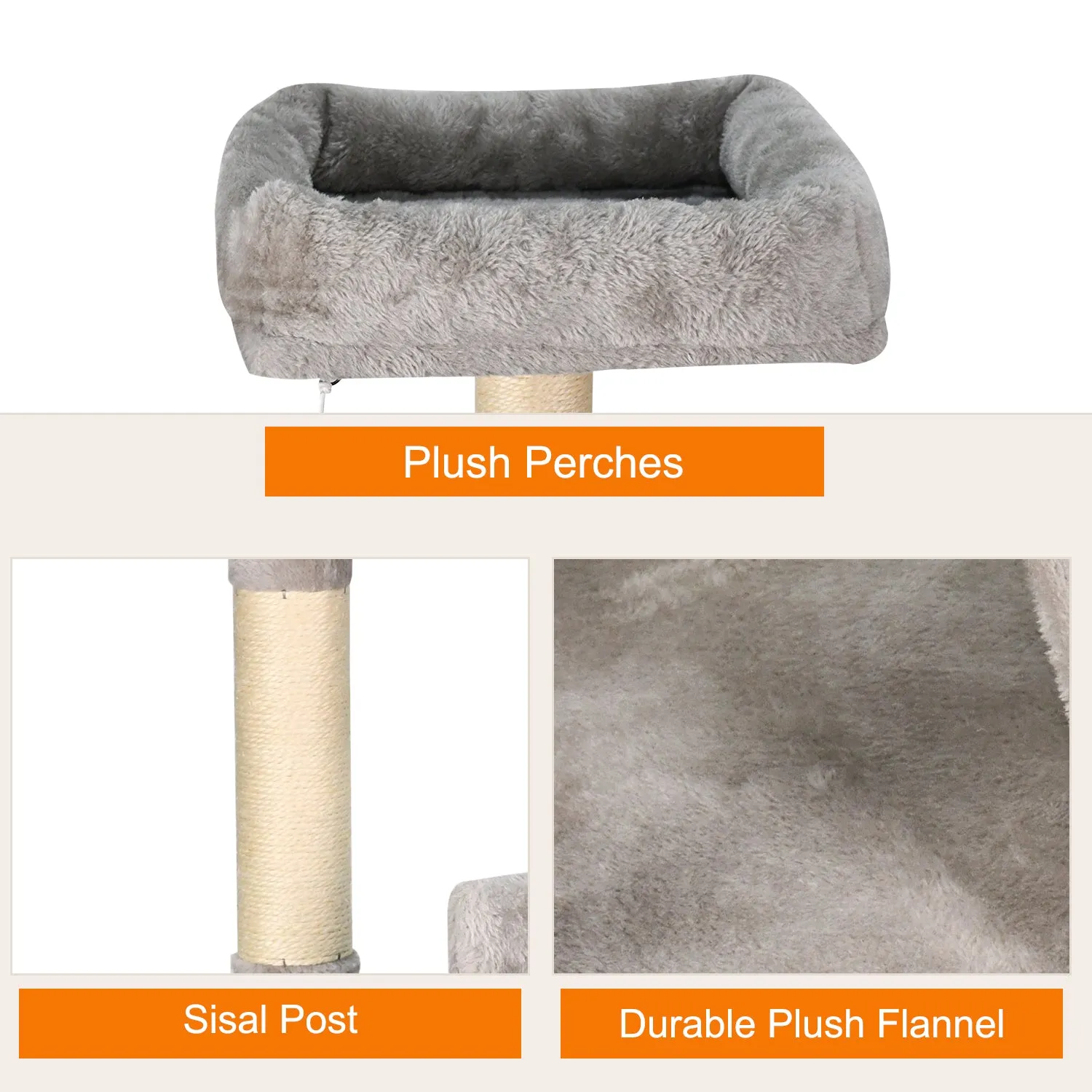 GOOPAWS 58-in Faux Fur Cat Tree & Condo, Grey