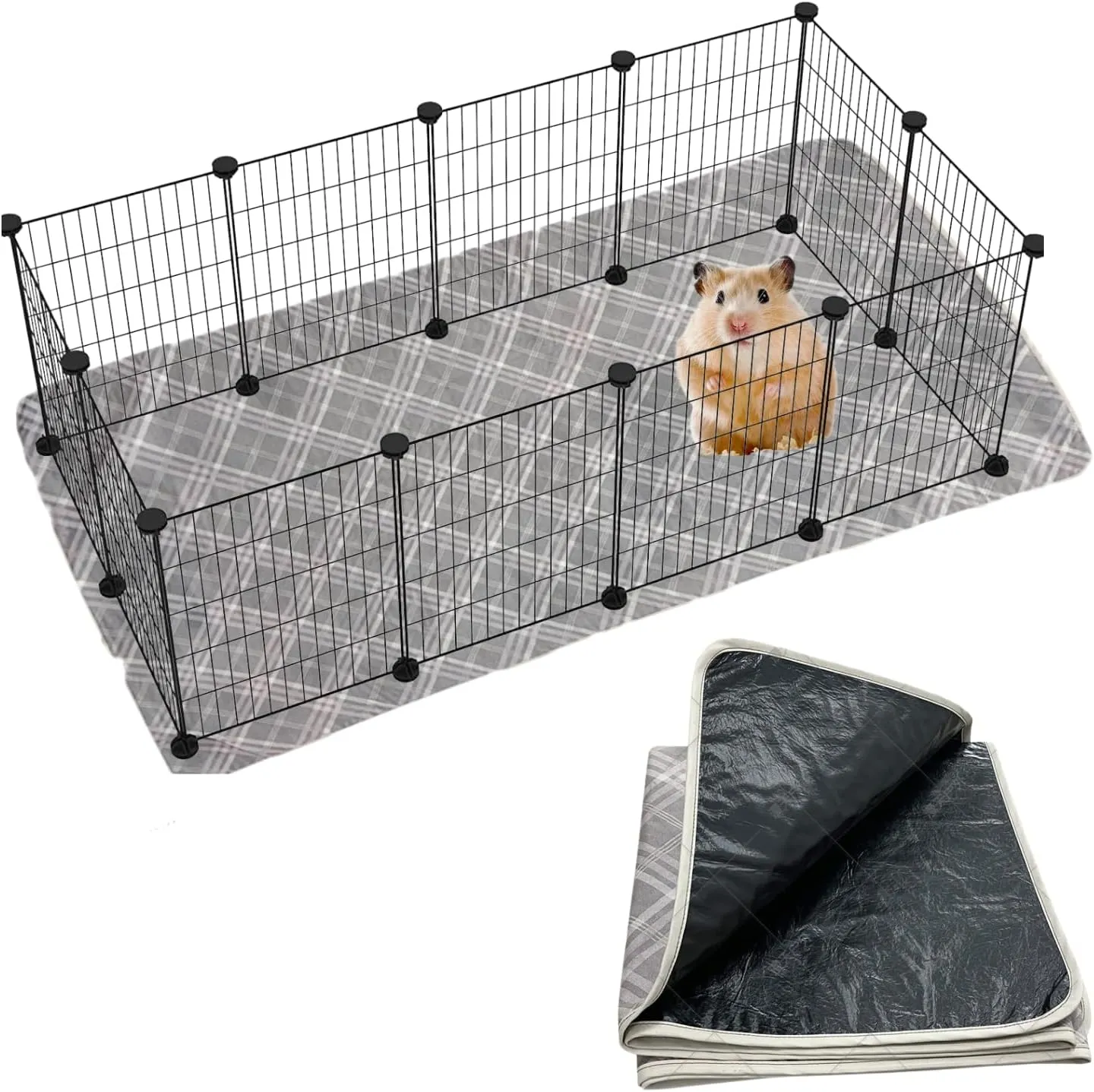 Guinea Pig Cage - 12-Piece Metal Wire Playpen with 2 Reusable Pee Pads- Small Animal Cage for Hamsters, Rabbits, Guinea Pigs, and Other Pets (47.28 * 24")