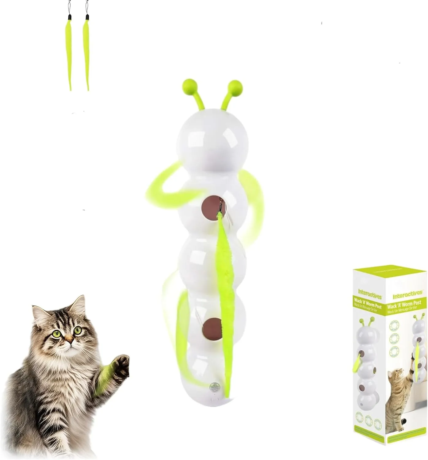Happy Luna Cat Toy,Whirlie Smart Motion Cat Toy with Worm Design, with Suction Cup, Suitable for Indoor Wall, Door and Window Installation