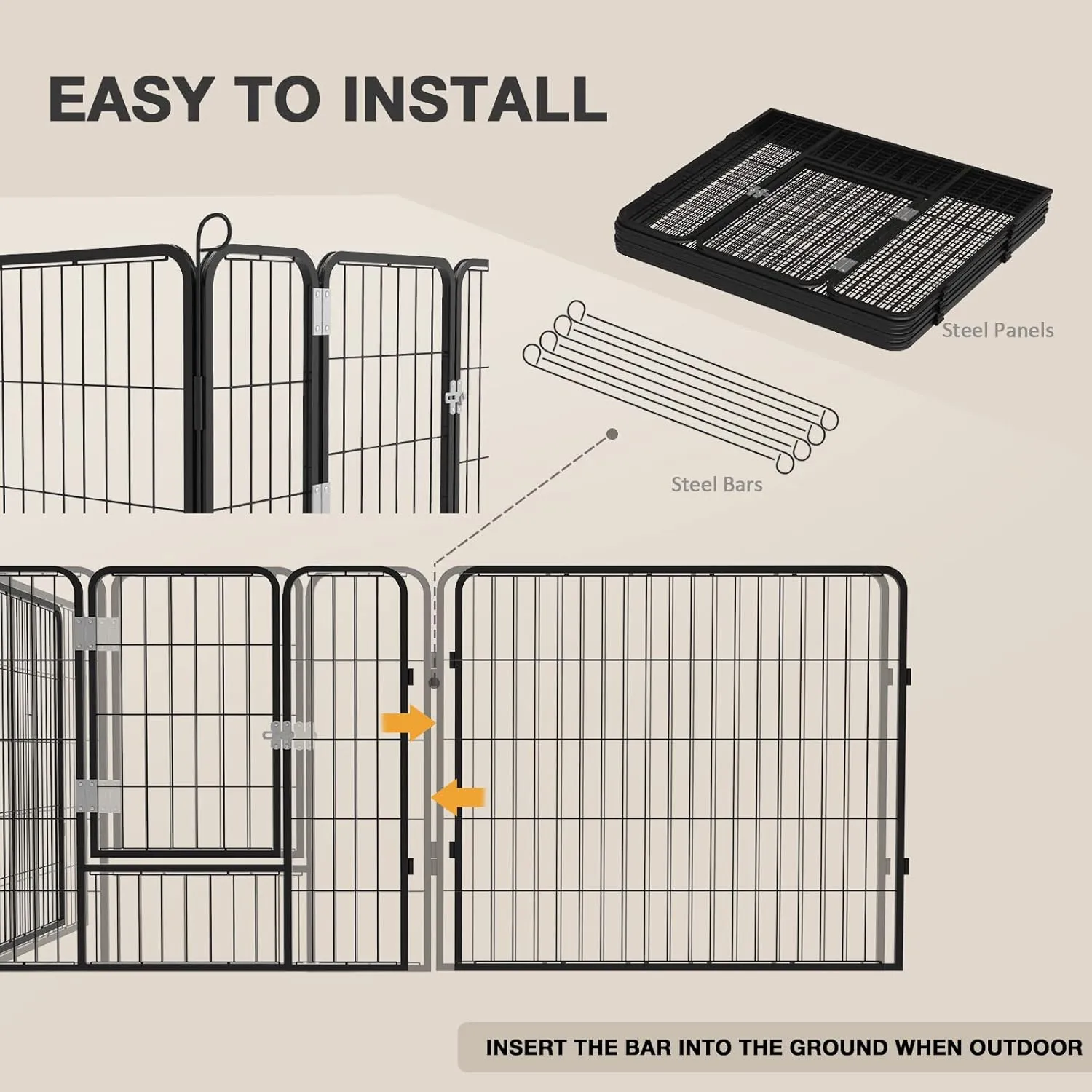 Heavy Duty Metal Dog Playpen for Outdoor, 8/16 Panels 24"/32"/40" Height Rustproof Pet Fence with Doors for Large/Medium/Small Dogs, Yard,Camping