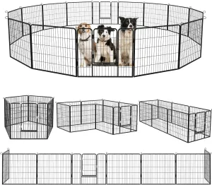 Heavy Duty Metal Dog Playpen for Outdoor, 8/16 Panels 24"/32"/40" Height Rustproof Pet Fence with Doors for Large/Medium/Small Dogs, Yard,Camping