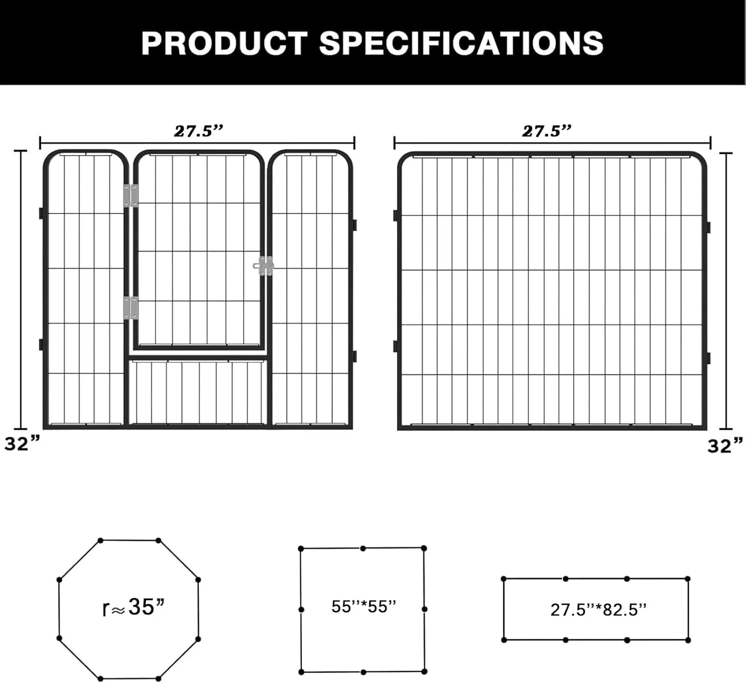 Heavy Duty Metal Dog Playpen for Outdoor, 8/16 Panels 24"/32"/40" Height Rustproof Pet Fence with Doors for Large/Medium/Small Dogs, Yard,Camping