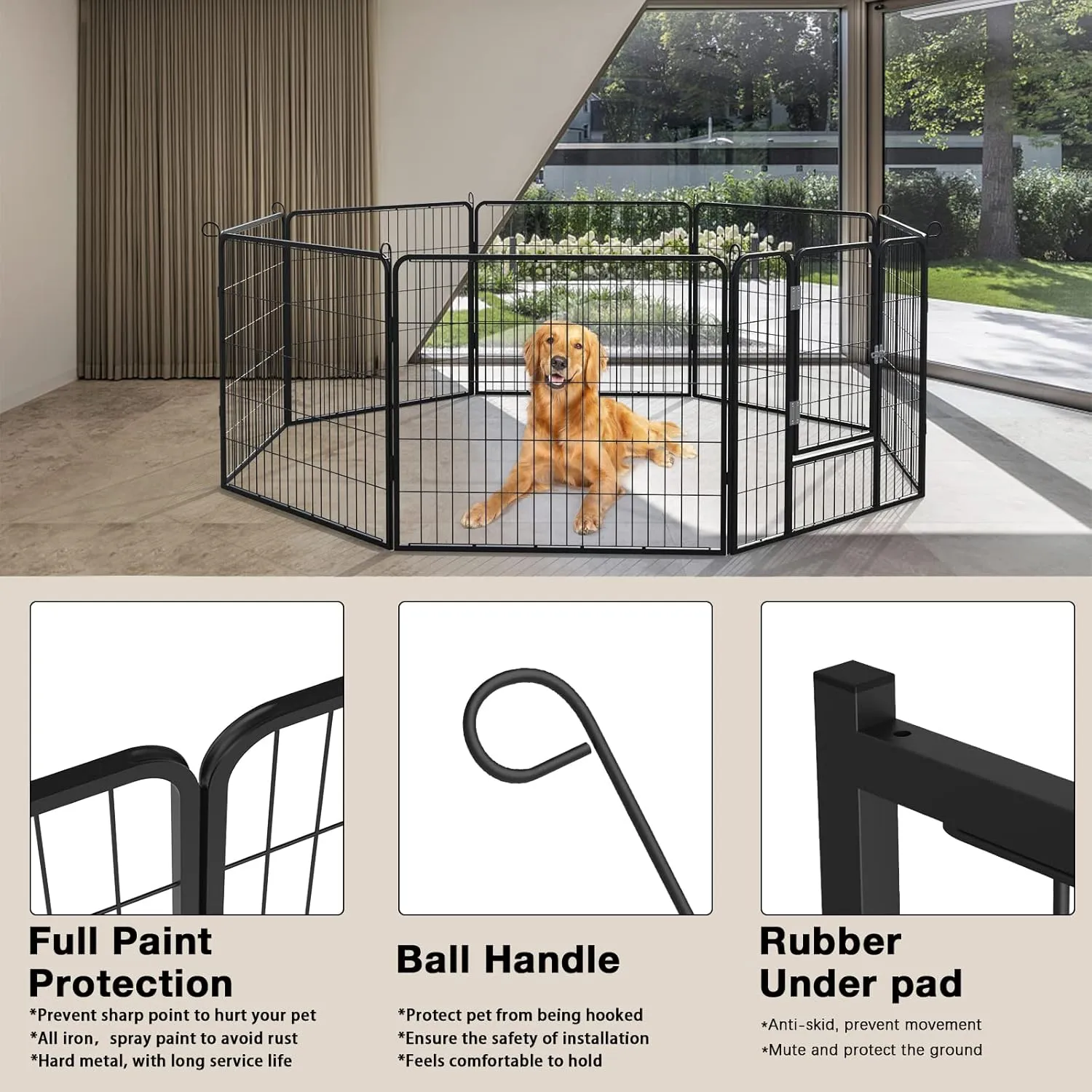 Heavy Duty Metal Dog Playpen for Outdoor, 8/16 Panels 24"/32"/40" Height Rustproof Pet Fence with Doors for Large/Medium/Small Dogs, Yard,Camping