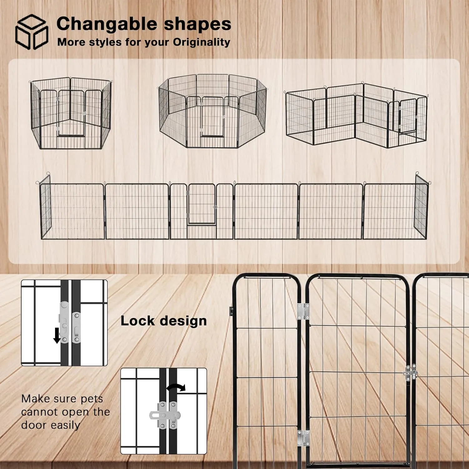 Heavy Duty Metal Dog Playpen for Outdoor, 8/16 Panels 24"/32"/40" Height Rustproof Pet Fence with Doors for Large/Medium/Small Dogs, Yard,Camping