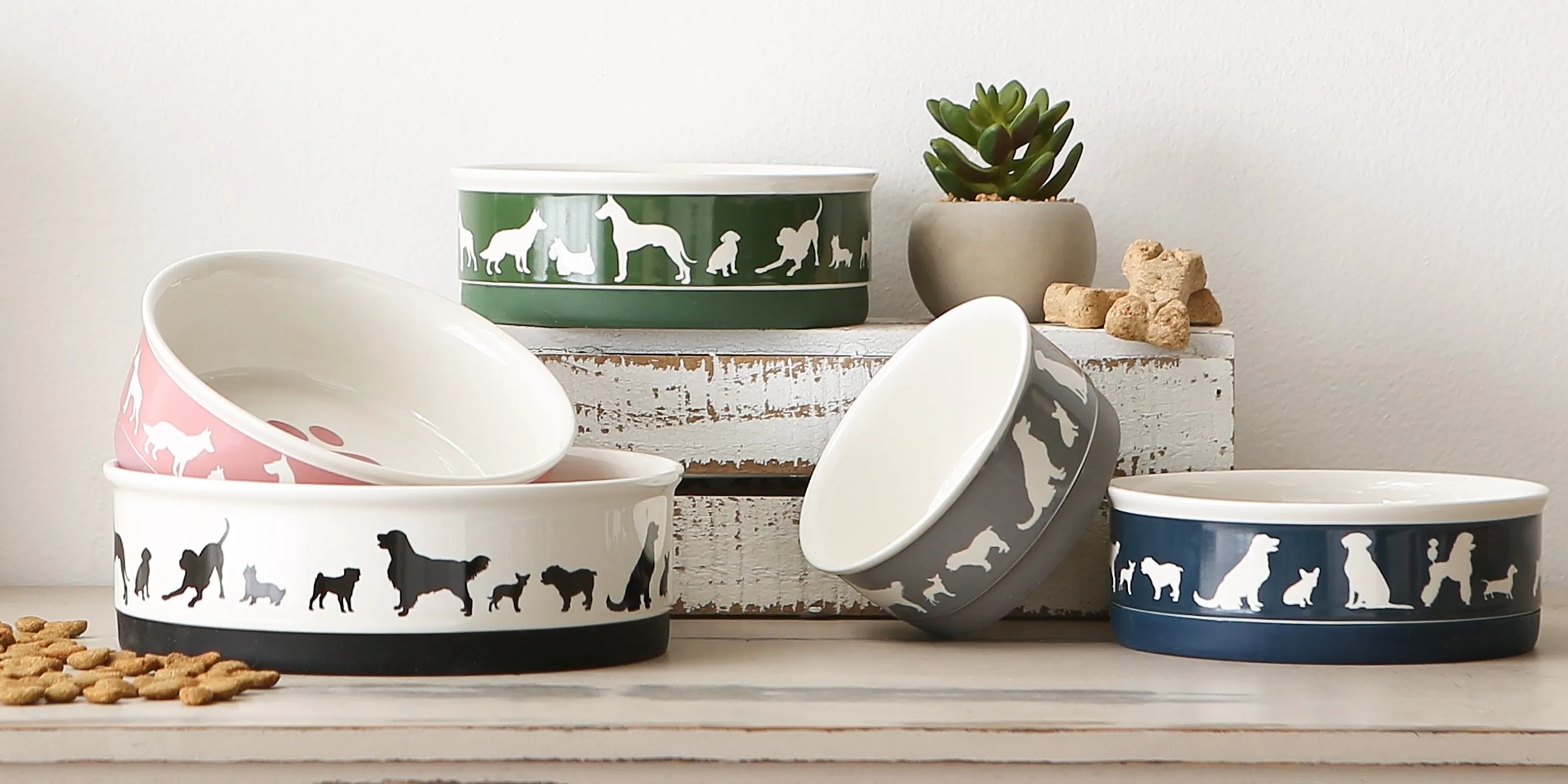 Hunter Green Dog Show Pet Bowl Set/2, Large 3.75 C. Capacity