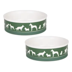 Hunter Green Dog Show Pet Bowl Set/2, Large 3.75 C. Capacity