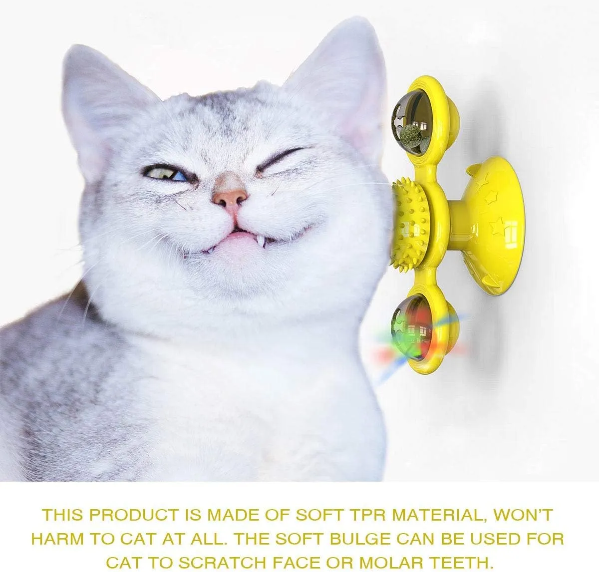 Interactive Windmill Cat Toys with Catnip : Cat Toys for Indoor Cats Funny Kitten Toys with LED Light Ball Suction CupCat Nip Toy for Cat chew Exercise (Yellow)