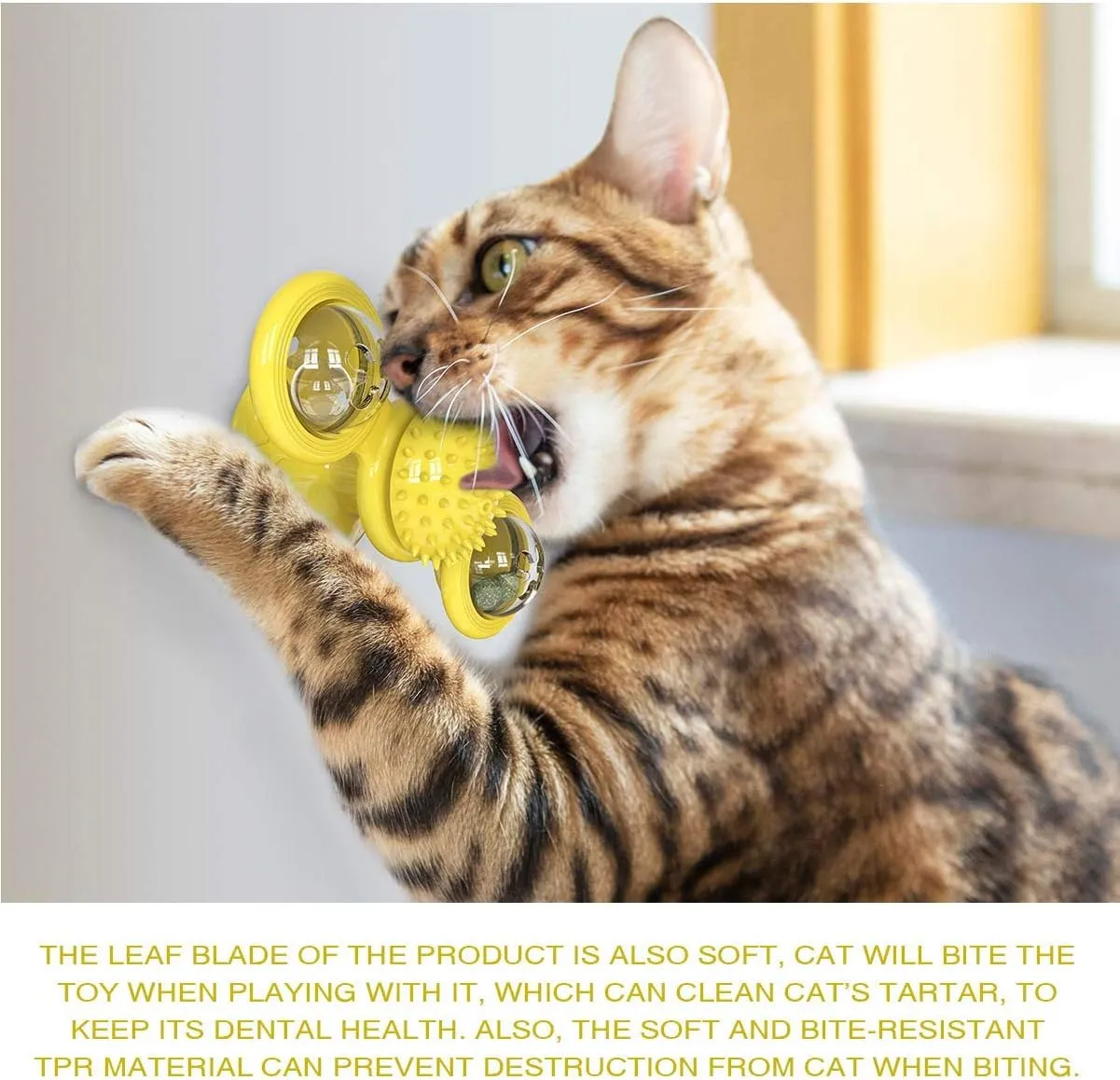 Interactive Windmill Cat Toys with Catnip : Cat Toys for Indoor Cats Funny Kitten Toys with LED Light Ball Suction CupCat Nip Toy for Cat chew Exercise (Yellow)