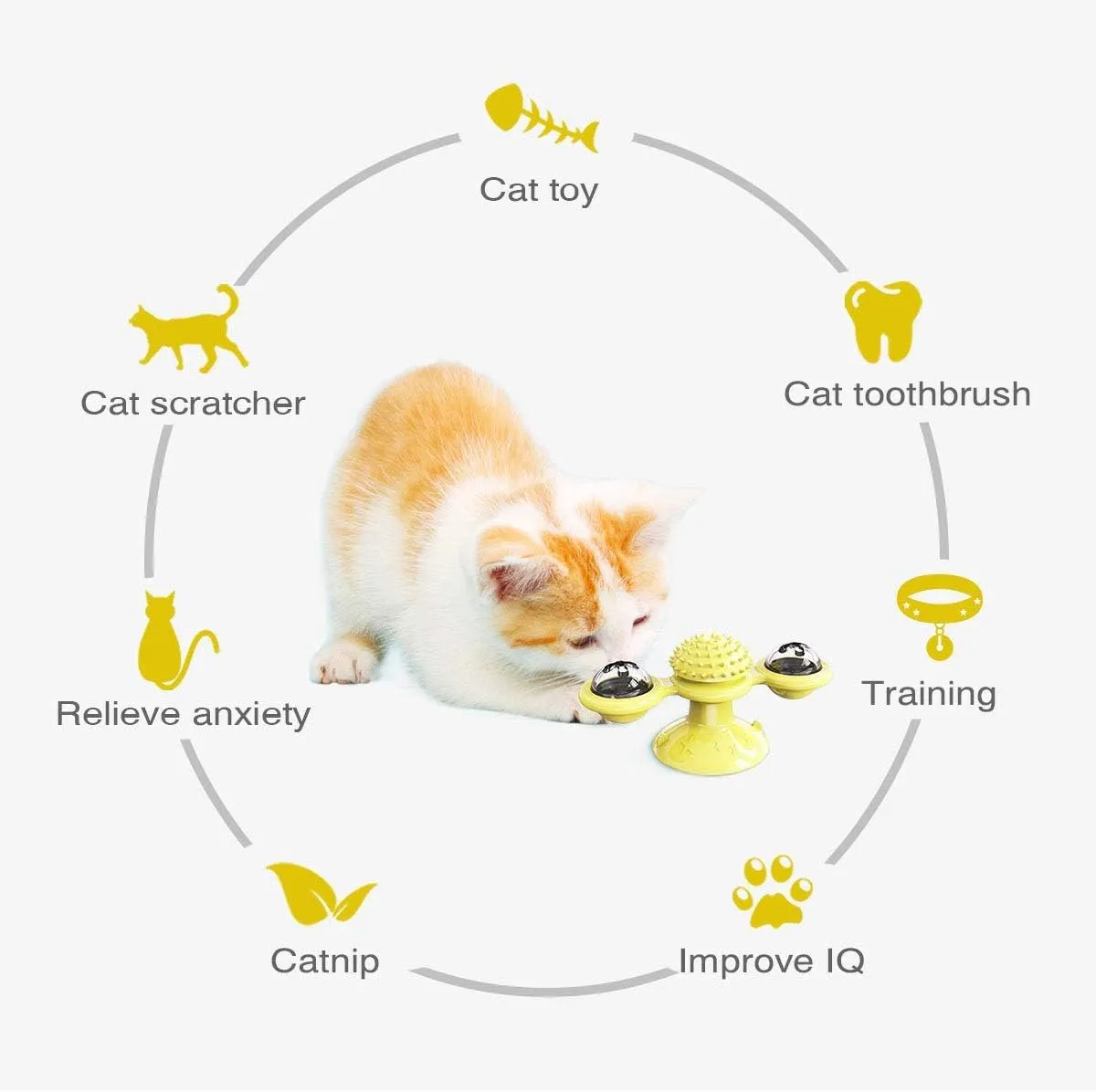Interactive Windmill Cat Toys with Catnip : Cat Toys for Indoor Cats Funny Kitten Toys with LED Light Ball Suction CupCat Nip Toy for Cat chew Exercise (Yellow)