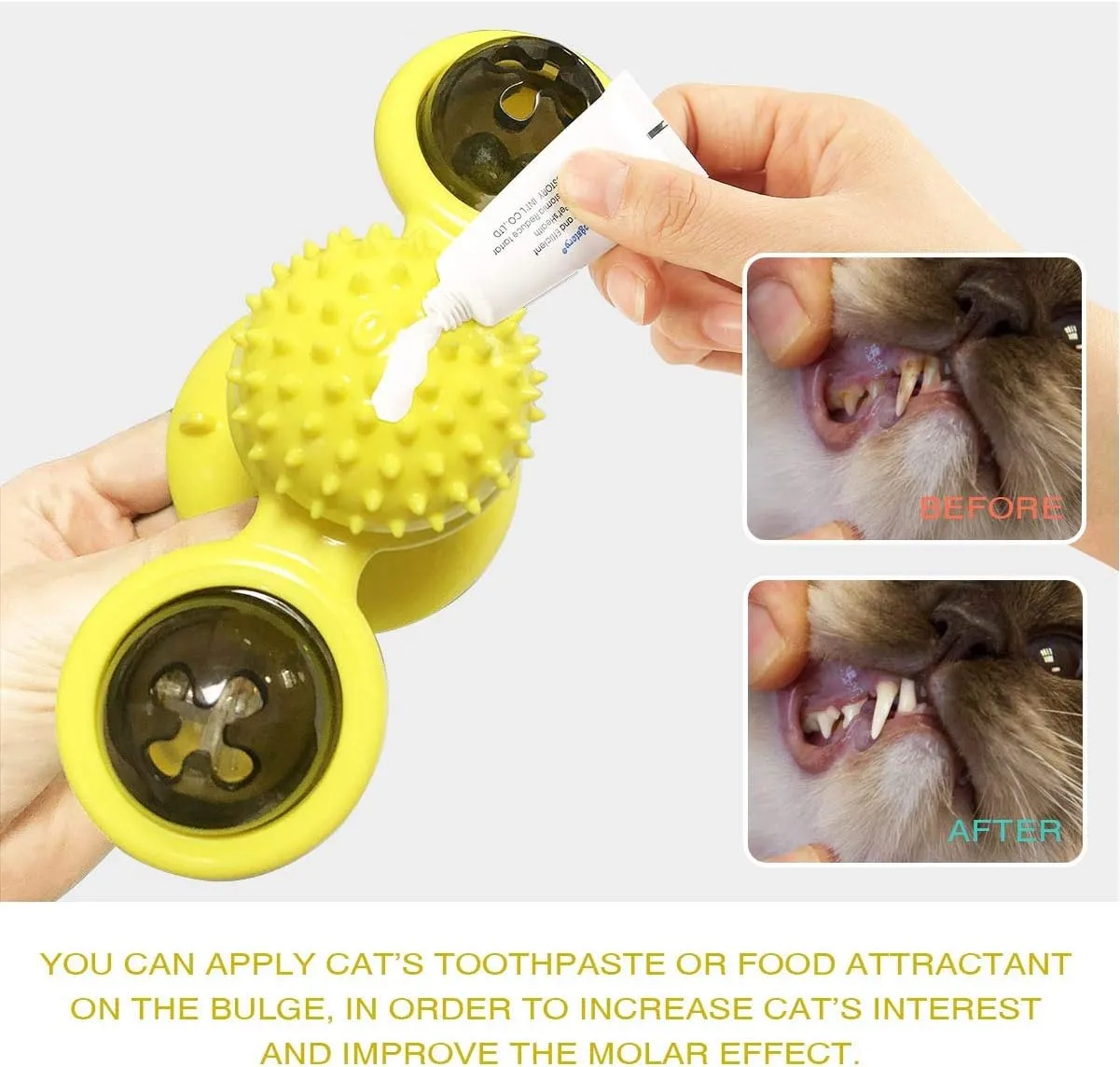 Interactive Windmill Cat Toys with Catnip : Cat Toys for Indoor Cats Funny Kitten Toys with LED Light Ball Suction CupCat Nip Toy for Cat chew Exercise (Yellow)